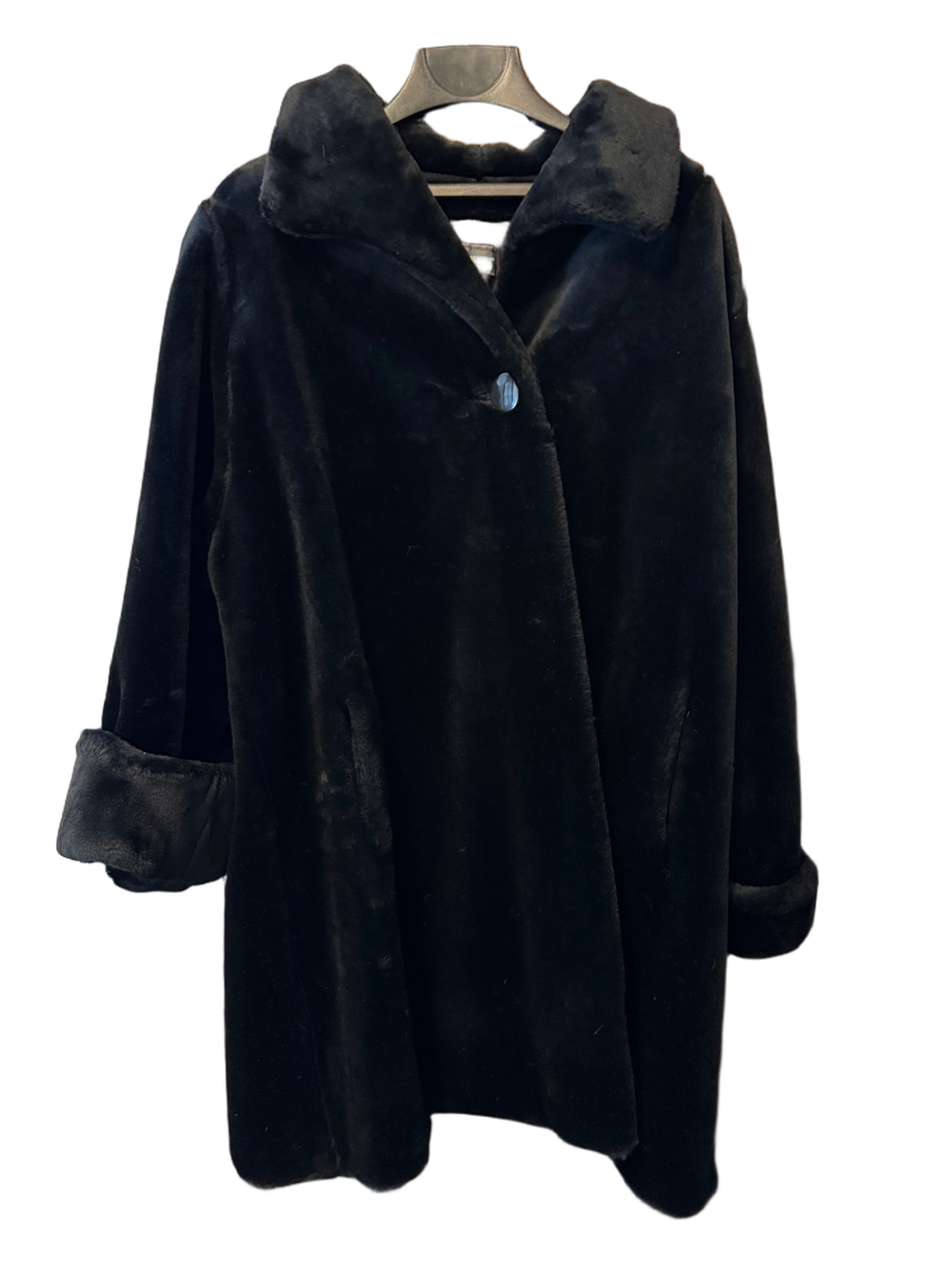 Expressions Vintage Black Faux Fur Coat with Pockets Size L